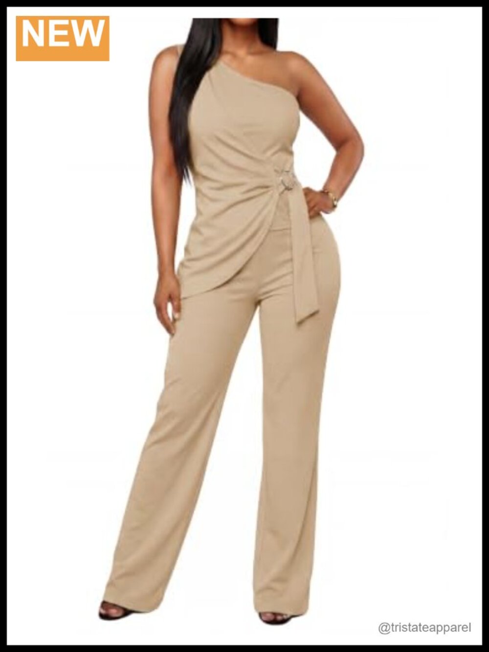 Women's One Shoulder 2 Piece Pantsuit Set with Pockets